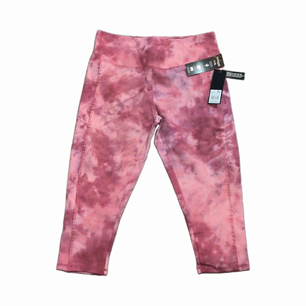 NWT Bebe Sport Womens XL Leggings Antique Rose Tie Dye Capri Pockets MSRP $69